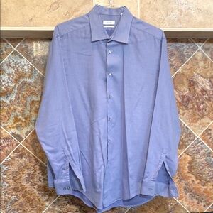 Calvin Klein Mens 17 32/33 Blue Slim Fit Long Sleeve Button Down Casual Shirt